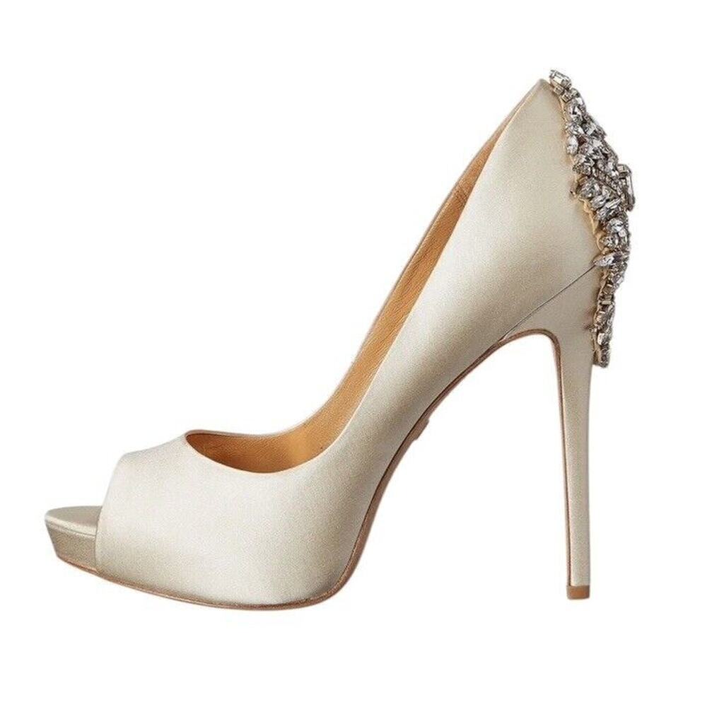 BADGLEY MISCHKA Kiara Embellished Peep-toe Pump size 8